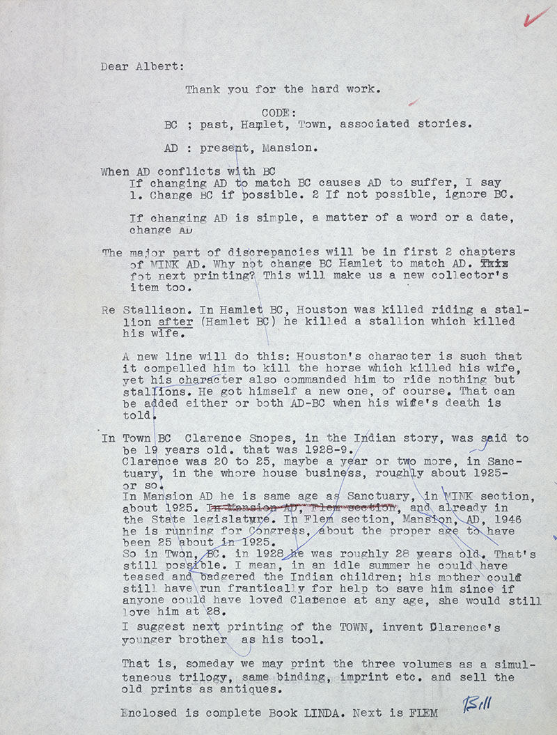 Letter, Faulkner to Erksine, c10 February 1959